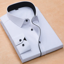 Load image into Gallery viewer, good Patchwork black button turn down collar long sleeve twill business formal mens dress shirts solid men 's top