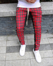 Load image into Gallery viewer, Streetwear red Plaid Pants Men Joggers 2019 Man Casual Straight Pants Men Hip Hop Track Pants Plus Size