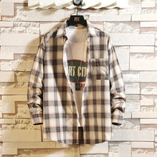 Load image into Gallery viewer, Casual Spring Autumn Plaid Shirt Men Long Sleeve High Quality 2019 Japan Style Loose Streetwear Plus Size M-5XL Clothes