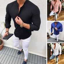 Load image into Gallery viewer, 2019 Hot Men's Slim V Neck Long Sleeve Muscle Solid Shirt Casual Shirts Tops Blouse Men Fit Buttons Shirt Drop Shipping