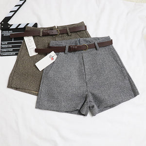 New Casual Comfortable Elegant Wild Shorts With Belt Women's Woolen Shorts Autumn Winter Slim Wide Leg A-line Shorts Bigsweety