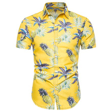 Load image into Gallery viewer, Hot Fashion Men Summer Hawaiian Cotton Yellow Short Sleeve Basic Shirt Blouse Fit Slim Printed Top Men Shirt 2019 New Arrivals
