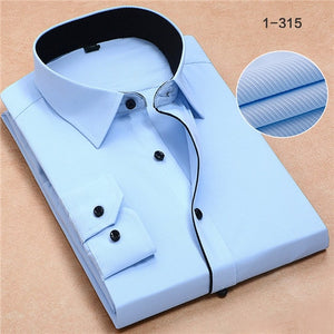 good Patchwork black button turn down collar long sleeve twill business formal mens dress shirts solid men 's top