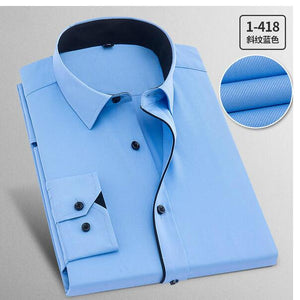 good Patchwork black button turn down collar long sleeve twill business formal mens dress shirts solid men 's top