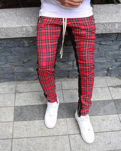 Streetwear red Plaid Pants Men Joggers 2019 Man Casual Straight Pants Men  Hip Hop Track Pants Plus Size