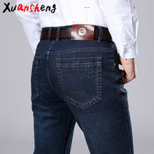 Load image into Gallery viewer, Xuansheng brand  men&#39;s jeans 2019 autumn and winter thick business work casual stretch slim jeans classic pants blue black jeans
