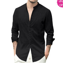 Load image into Gallery viewer, New Men Shirt Long Sleeve Solid Cotton Linen Casual Shirts Shirt V-Neck Cotton Chinese Style Summer Beach Top
