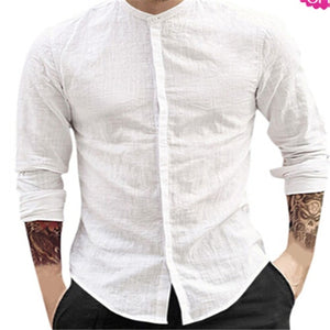 New Men Shirt Long Sleeve Solid Cotton Linen Casual Shirts Shirt V-Neck Cotton Chinese Style Summer Beach Top