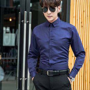 Men's Professional Business Shirt Men's Dress Up Casual Slim Long Sleeve Solid Shirt Men Plus Size Men's White Red Black Shirt