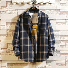 Load image into Gallery viewer, Casual Spring Autumn Plaid Shirt Men Long Sleeve High Quality 2019 Japan Style Loose Streetwear Plus Size M-5XL Clothes
