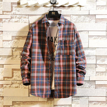 Load image into Gallery viewer, Casual Spring Autumn Plaid Shirt Men Long Sleeve High Quality 2019 Japan Style Loose Streetwear Plus Size M-5XL Clothes
