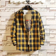 Load image into Gallery viewer, Casual Spring Autumn Plaid Shirt Men Long Sleeve High Quality 2019 Japan Style Loose Streetwear Plus Size M-5XL Clothes
