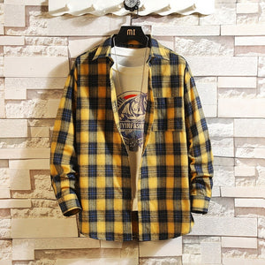 Casual Spring Autumn Plaid Shirt Men Long Sleeve High Quality 2019 Japan Style Loose Streetwear Plus Size M-5XL Clothes