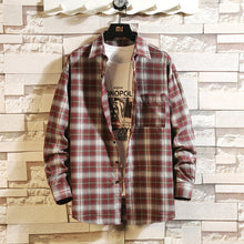 Load image into Gallery viewer, Casual Spring Autumn Plaid Shirt Men Long Sleeve High Quality 2019 Japan Style Loose Streetwear Plus Size M-5XL Clothes
