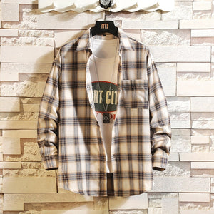 Casual Spring Autumn Plaid Shirt Men Long Sleeve High Quality 2019 Japan Style Loose Streetwear Plus Size M-5XL Clothes