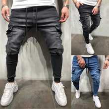 Load image into Gallery viewer, Men Stretchy Multi-pocket Skinny Jeans men pocket zipper pencil Pants 2019 fashion jeans Casual Trousers Hip hop sweatpants
