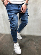 Load image into Gallery viewer, Men Stretchy Multi-pocket Skinny Jeans men pocket zipper pencil Pants 2019 fashion jeans Casual Trousers Hip hop sweatpants
