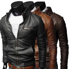 Load image into Gallery viewer, Men Cool bomber Jackets men jacket winter Collar Slim Fit Motorcycle Leather Jacket Coat Outwear streetwear
