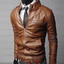 Load image into Gallery viewer, Men Cool bomber Jackets men jacket winter Collar Slim Fit Motorcycle Leather Jacket Coat Outwear streetwear
