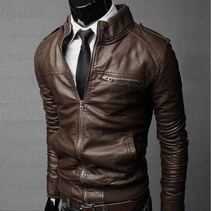 Men Cool bomber Jackets men jacket winter Collar Slim Fit Motorcycle Leather Jacket Coat Outwear streetwear