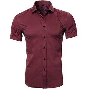 Men's Elastic Bamboo Fiber Dress Shirts 2018 Summer New Short Sleeve Shirt Men Casual Brand Business Work Shirt Camisa Masculina