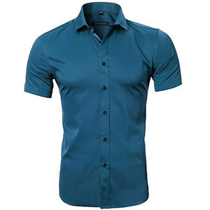 Men's Elastic Bamboo Fiber Dress Shirts 2018 Summer New Short Sleeve Shirt Men Casual Brand Business Work Shirt Camisa Masculina