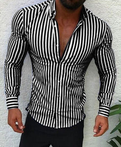 Shirts 2018 New Brand Fashion Men Luxury Stylish Striped Button Casual Dress Shirts Long Sleeve Slim Fit Shirts