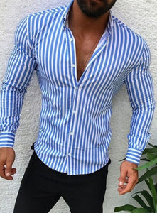 Shirts 2018 New Brand Fashion Men Luxury Stylish Striped Button Casual Dress Shirts Long Sleeve Slim Fit Shirts