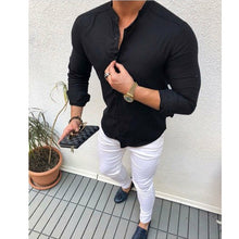 Load image into Gallery viewer, 2019 Hot Men&#39;s Slim V Neck Long Sleeve Muscle Solid Shirt Casual Shirts Tops Blouse Men Fit Buttons Shirt Drop Shipping
