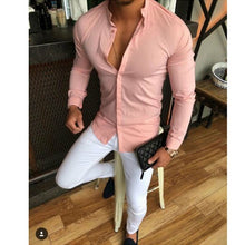 Load image into Gallery viewer, 2019 Hot Men&#39;s Slim V Neck Long Sleeve Muscle Solid Shirt Casual Shirts Tops Blouse Men Fit Buttons Shirt Drop Shipping
