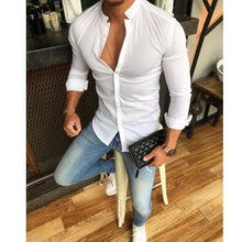 Load image into Gallery viewer, 2019 Hot Men&#39;s Slim V Neck Long Sleeve Muscle Solid Shirt Casual Shirts Tops Blouse Men Fit Buttons Shirt Drop Shipping
