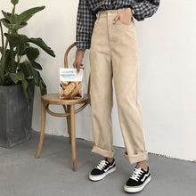 Load image into Gallery viewer, Pants Women Loose Solid Corduroy High Waist Pockets Solid Womens Long Trousers Korean Style Leisure All-match Simple Trendy
